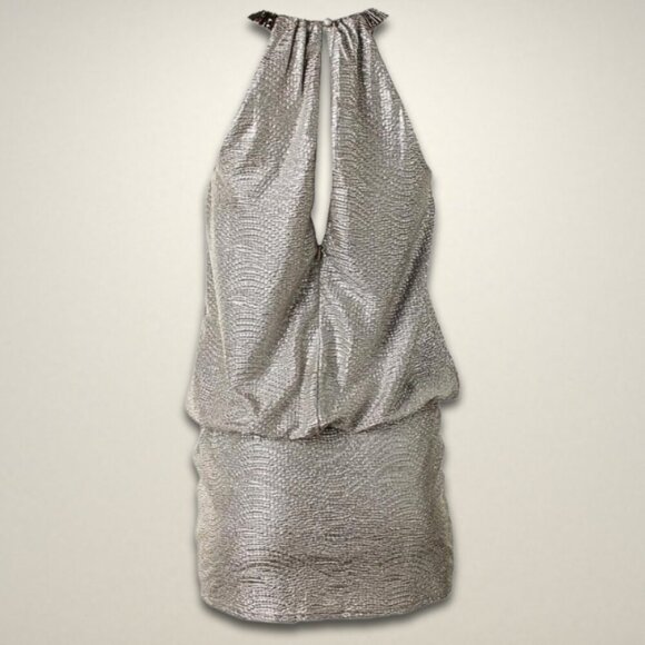 Laundry by Shelli Segal Mini Dress Shimmering Metallic Fabric Gold/Silver W 10 - Picture 2 of 12